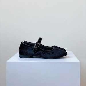 Black Velvet Mary Jane Shoes - Women's Mary Janes - Handmade Vintage Shoes - Black Shoes - Velvet Flats