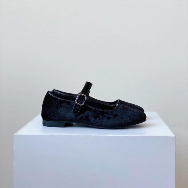 Black Velvet Mary Jane Shoes - Women's Mary Janes - Handmade Vintage Shoes - Black Shoes - Velvet Flats
