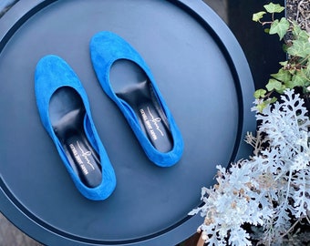 Blaue Pumps Schuhe - Damen Fersen - Vintage Schuhe - Handgemachte blaue Schuhe