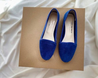 Blue Suede Loafer Shoes - Women's Loafers - Vintage Shoes - Blue Shoes - Suede Loafers