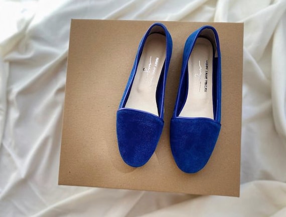 Blue Suede Loafer Shoes - Women's Loafers - Vintage Shoes - Blue Shoes -  Suede Loafers