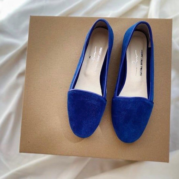 Blue Suede Loafer Shoes - Women's Loafers - Vintage Shoes - Blue Shoes - Suede Loafers