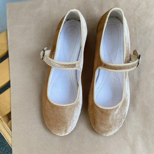 Beige Velvet Mary Jane Shoes Women's Mary Janes - Etsy