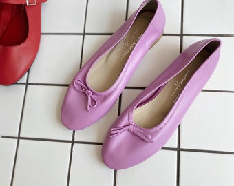 Violet Leather Ballerina Flat Shoes - Women's Flats - Vintage Shoes - Handmade Violet Shoes - Leather Flats