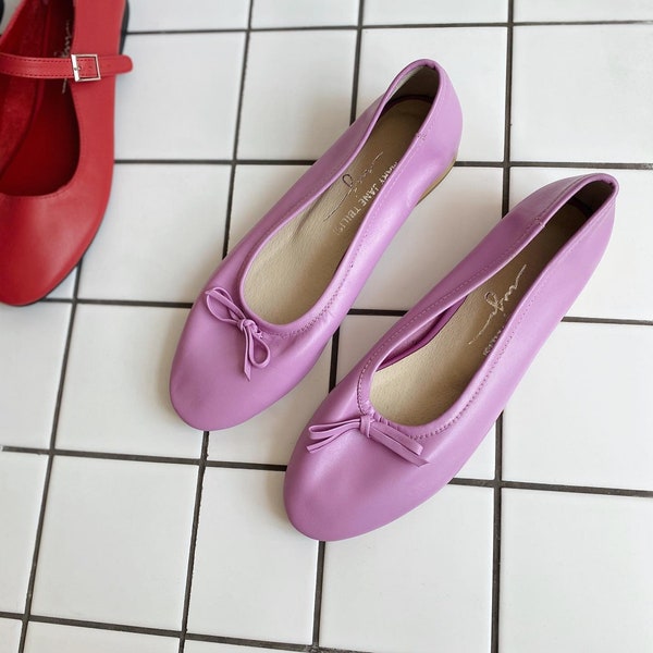 Violet Leather Ballerina Flat Shoes - Women's Flats - Vintage Shoes - Handmade Violet Shoes - Leather Flats