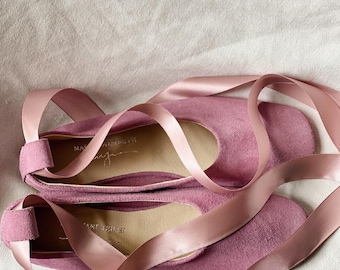 Dusty Pink Suede Ballerina Flat Shoes - Women's Flats - Vintage Schoenen - Handgemaakte Dusty Pink Schoenen - Leather Flats