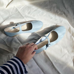 Sky Blue Mary Jane Shoes - Women's Mary Janes - Vintage Shoes - Handmade Sky Blue Shoes - Leather Flats