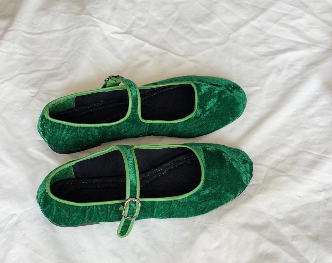 Green Velvet Mary Jane Shoes Women's Mary Janes Etsy