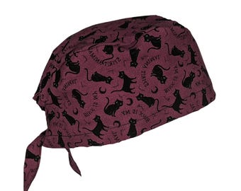 Bonnet de bloc opératoire Hocus Pocus Binx Cat, élastique européen ou à nouer, doublure en satin et boutons en option.