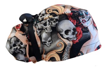 Casquette de gommage pour queue de cheval, tatouage gothique, élastique européen, doublure et boutons en satin en option
