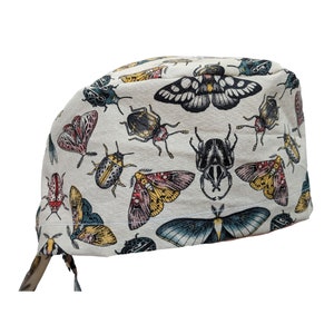 Moth Butterfly Entomology  Scrub Cap Classic Tie Back or elastic Beetle Surgeons Surgical Hat for Doctor Nurse Dentist Veterinarian OB OR PA