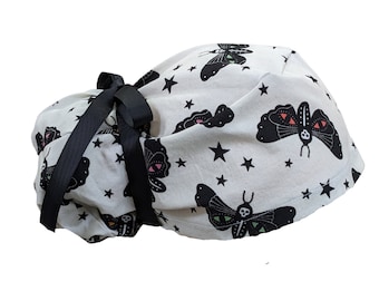Casquette anti-mites mystique tête de mort queue de cheval, élastique européen, doublure et boutons en satin en option