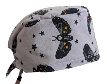 Lune mystique, tête de mort, papillon de nuit, casquette gothique rose, cravate dans le dos ou euro, en option, manche en satin et boutons