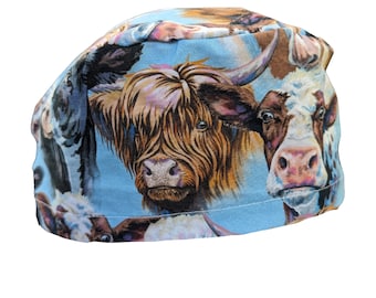Casquette Highland Cows avec attache au dos ou élastique européen, doublure et boutons en satin en option