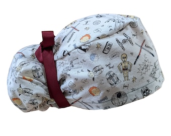 Star Wars Character Pony Tail Scrub cap Euro elastic optional satin lining & buttons