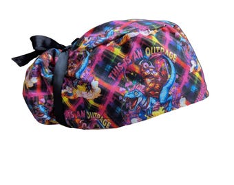 Bonnet de bloc opératoire Princess Donut Cat Mongo Dungeon Crawler à queue de cheval, fermeture européenne ou ruban en option, doublure en satin, boutons