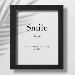 Smile Clear Acrylic Poster, Smile Definition Print, Positive Inspiring Wall Art