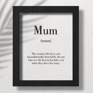 Mum Clear Acrylic Poster, Mum Definition Print, Mother Gift