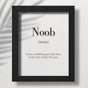 Noob Clear Acrylic Poster, Gaming Poster, Bad Gamer Gift, Noob Definition Print