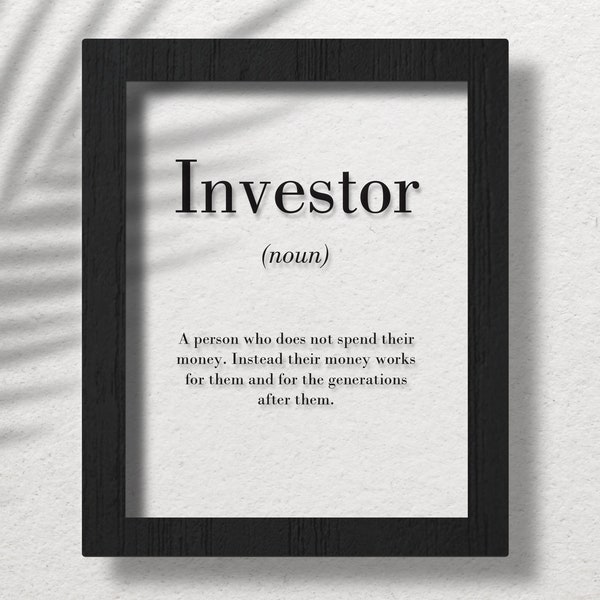 Investor Clear Acrylic Poster, Investor Gift, Investor Definition Poster, Investing Wall Art