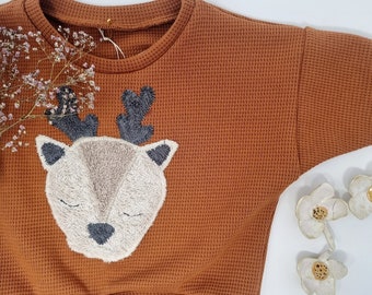 Oversize Sweater für Baby in Gr. 56 - 98cm in Cognac Reh