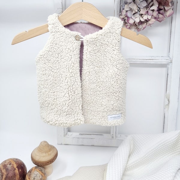 Teddystoff Baby Weste in Beige mit Beige oder Altrosa