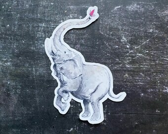 Watercolor Elephant and Butterfly Sticker, Wildlife Art