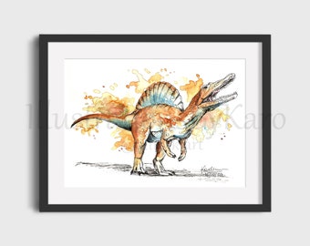 Watercolor Spinosaurus Print, Jurassic Art (A6, A5, A4)