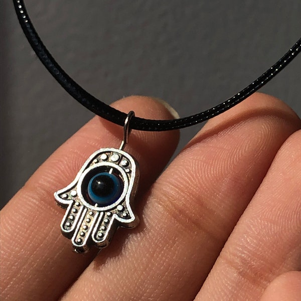 Hamsa Choker, Necklace, Evil Eye Choker Necklace, (1 Piece), Black Cord Necklace Choker, Hand of Fatima Necklace (Buy Any 3, SHIP FREE)