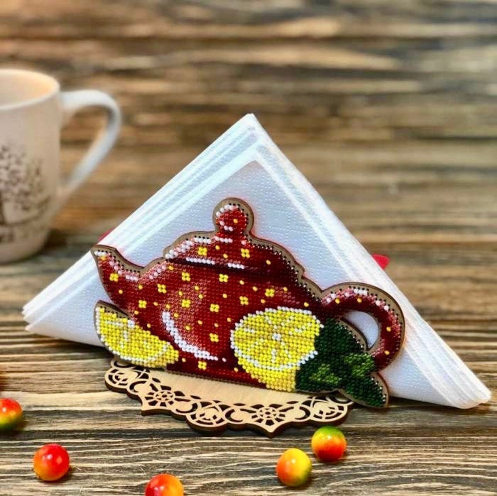 Napkin Holder Kit for embroidery with beads on wood Bead Etsy