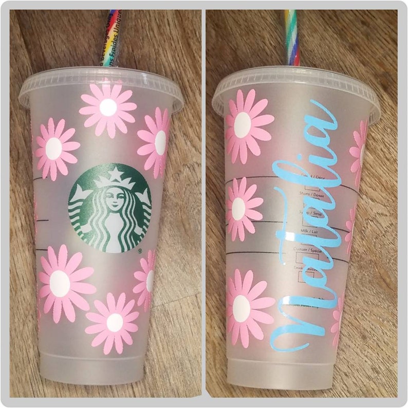 Daisy Decorated Cup Starbucks Cold Cup Reusable Coffee Etsy