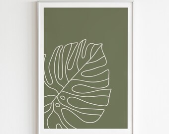 Simple et moderne Digital Print, Feuille sur Olive Green Background Print Téléchargement numérique
