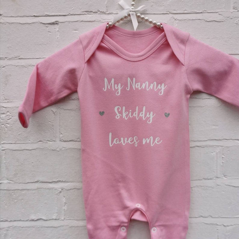 Nanny loves me baby gift New baby gift Long sleeve bodysuit Granddaughter baby gift Babies personalised romper all in one