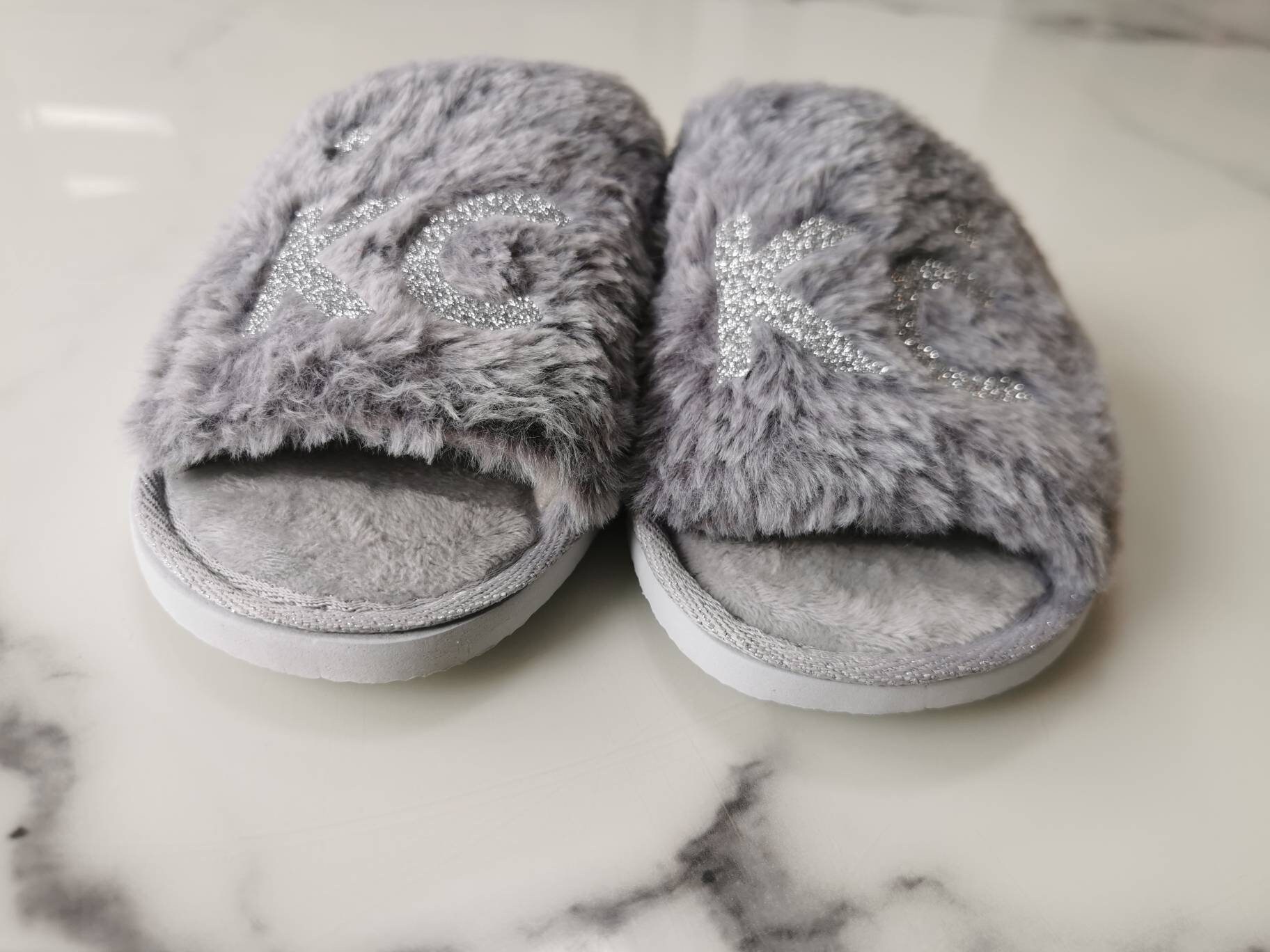 Grey faux fur slippers ladies fur slippers Cosy slipper | Etsy