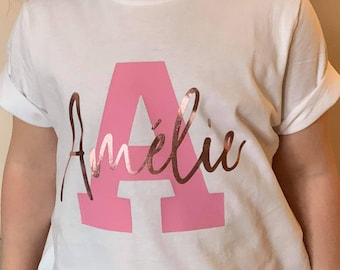 T-shirt prénom enfant, t-shirt personnalisé enfant, t-shirt personnalisé pour enfants, vêtements pour enfants personnalisés, tee-shirt prénom enfant, t-shirt initial enfant, hauts enfants