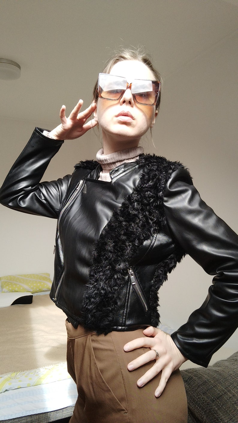 【BEBOF】Cracked fake leather jacket
