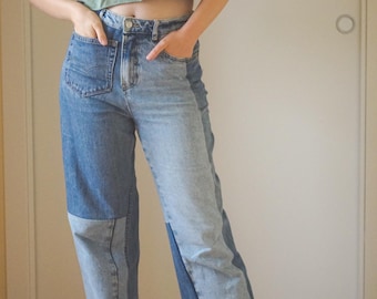 Jean patchwork en denim recyclé, pantalon revisité An 2000