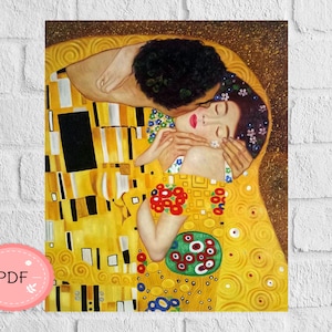 Der Kuss Kreuzstich Stickvorlage, Gustav Klimt , Pdf Sofort Download , Symbolismus X Stich , Berühmte Gemälde