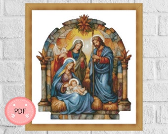 Nativity Scene Cross Stitch Pattern: Baby Jesus, Religious Christian Icon (PDF)