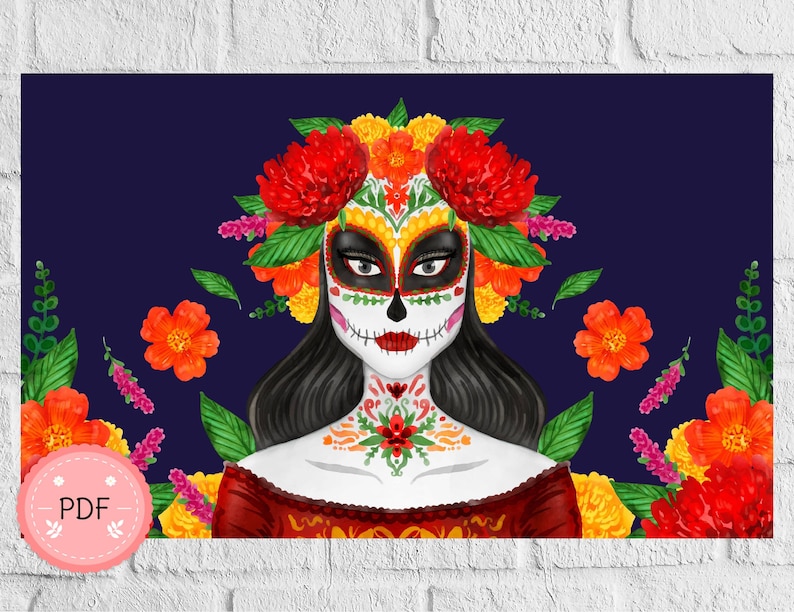 Dia De Los Muertos Cross Stitch Pattern , Sugar Skull, Instant Download ...