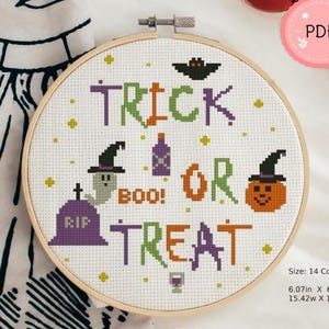 Trick Or Treat Cross Stitch Pattern: Halloween Spooky Design (PDF Pattern)