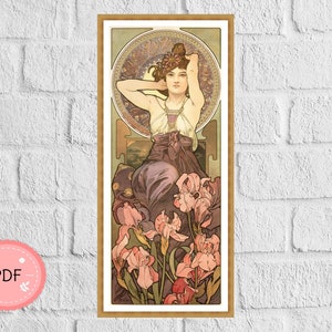 Cross Stitch Pattern,Amethyst,Alphonse Mucha , Pdf , Instant Download,Full Coverage,Famous Painting,Art Nouveau,The Precious Stones