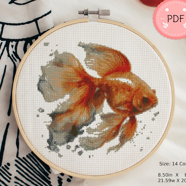 Fish Cross Stitch Pattern , Watercolor Goldfish,Instant Download,Printable Cross Stitch Chart,Under Sea
