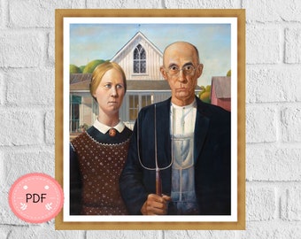 Patrón de punto de cruz gótico americano: Grant Wood Art (PDF)