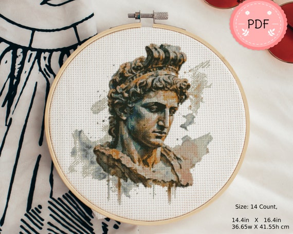 Antique Statue Head Cross Stitch Pattern: Watercolor Greek Sculpture (PDF Pattern)