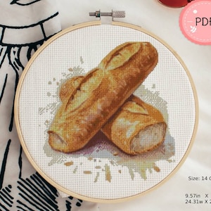 Cross Stitch Pattern,Baguette Bread,Pdf,Instant Download ,X Stitch Chart,Watercolor,Wheat,Homemade Bread,Fresh Bread,Kitchen