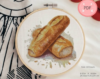 Cross Stitch Pattern,Baguette Bread,Pdf,Instant Download ,X Stitch Chart,Watercolor,Wheat,Homemade Bread,Fresh Bread,Kitchen