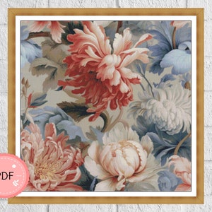 Flowers Cross Stitch Pattern , Pdf, Instant Download,X Stitch Chart,Full Coverage,William Morris Inspired
