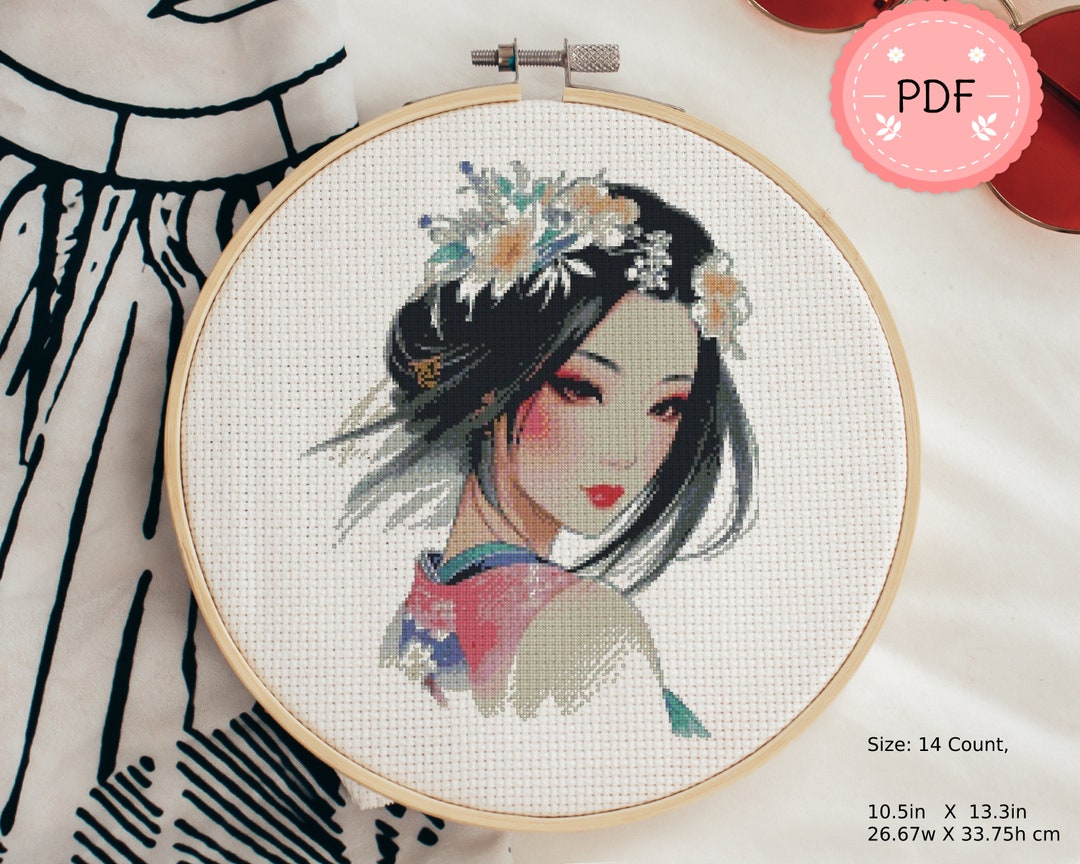Geisha Cross Stitch Pattern , Japanese Woman With Traditional Dress ...