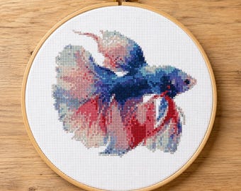 Watercolor Betta Fish Cross Stitch Pattern (Digital Download)